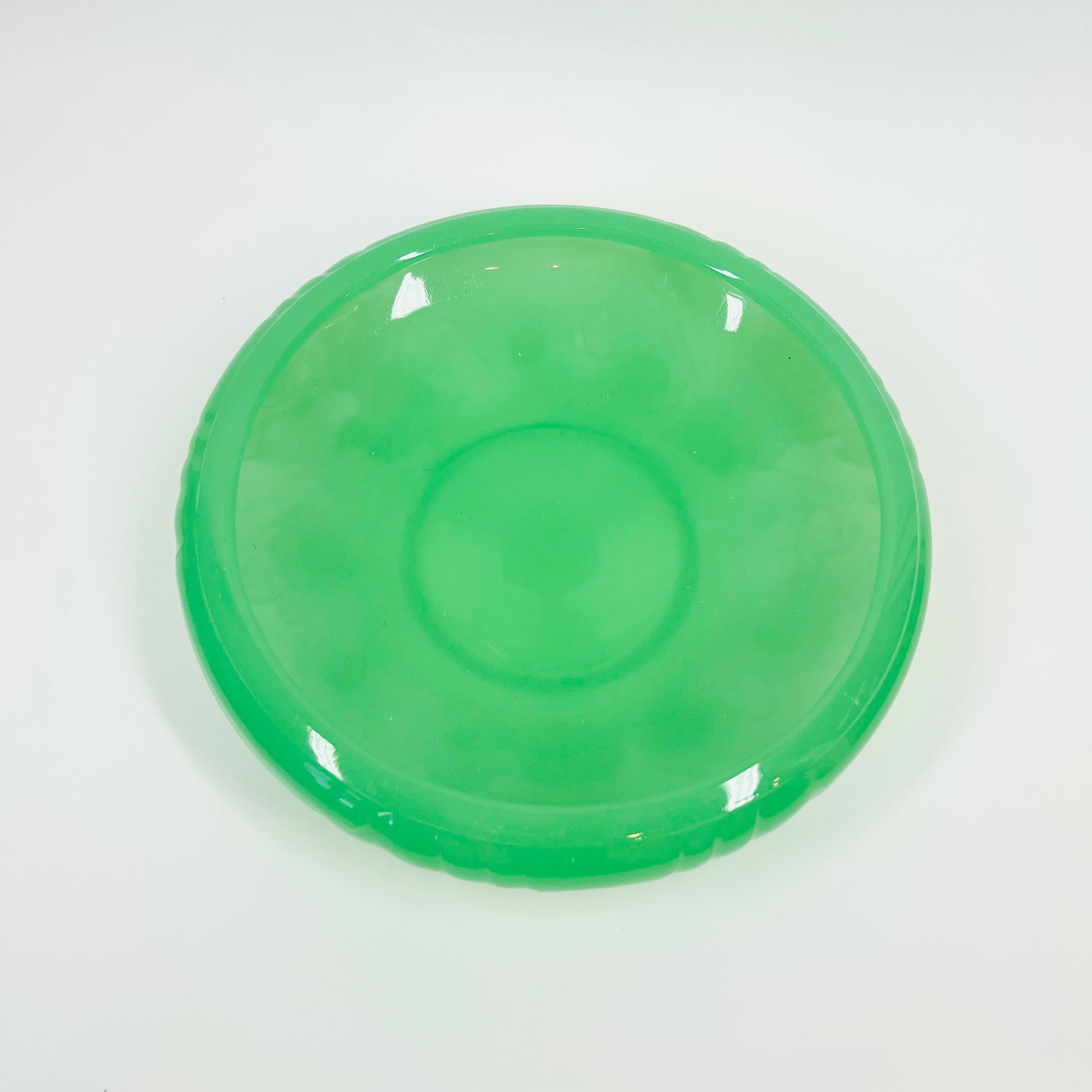 ANTIQUE JOBLING GREEN JADE URANIUM GLASS FLOAT BOWL