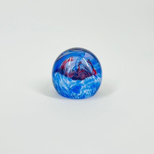 1980s MINI RED BLUE ART GLASS CAITHNESS PAPERWEIGHT