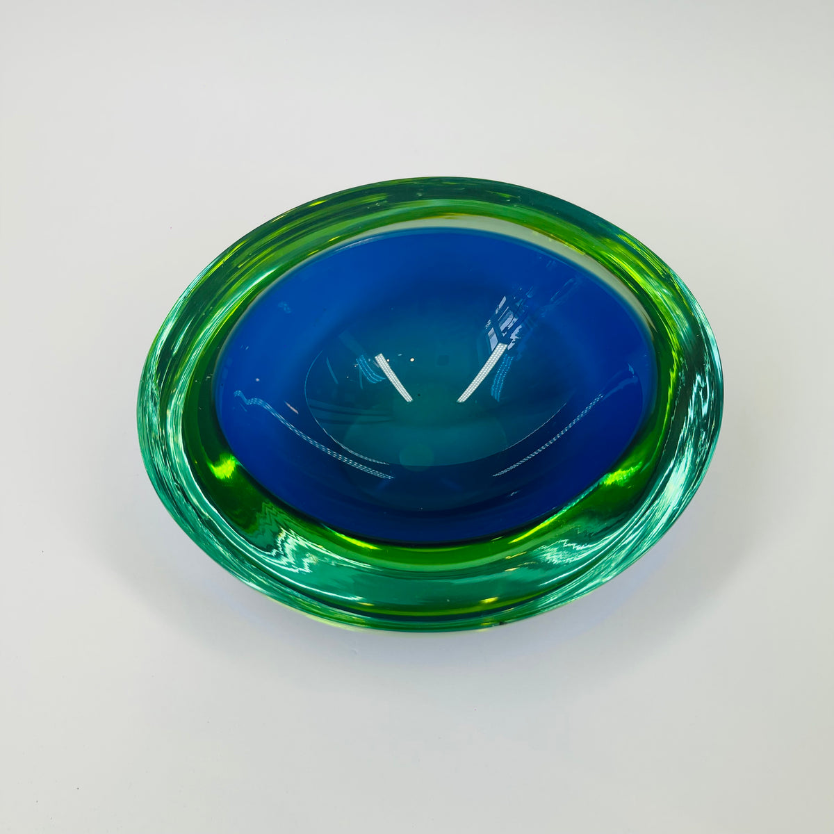 1940s BLUE AQUAMARINE SOMMERSO URANIUM GLASS OBLONG BOWL