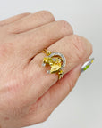 ANTIQUE 22K GOLD HORSESHOE SPINNER RING WITH DIAMOND PAVE