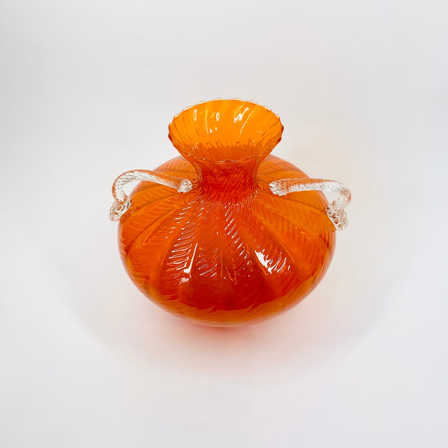 ANTIQUE MURANO ORANGE RIBBED GLASS AMPHORA