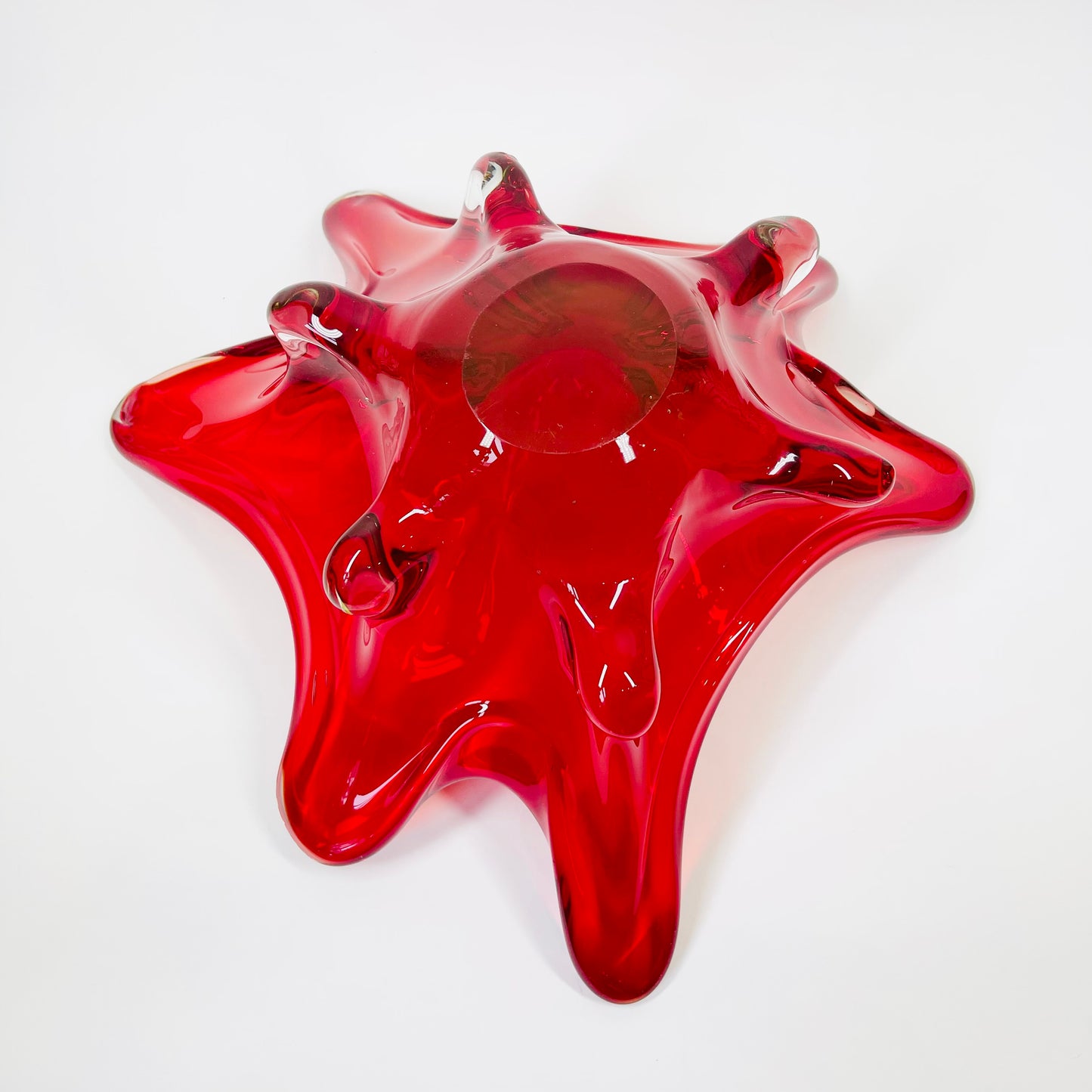 LARGE 1940s URANIUM MURANO RED SOMMERSO GLASS BOWL