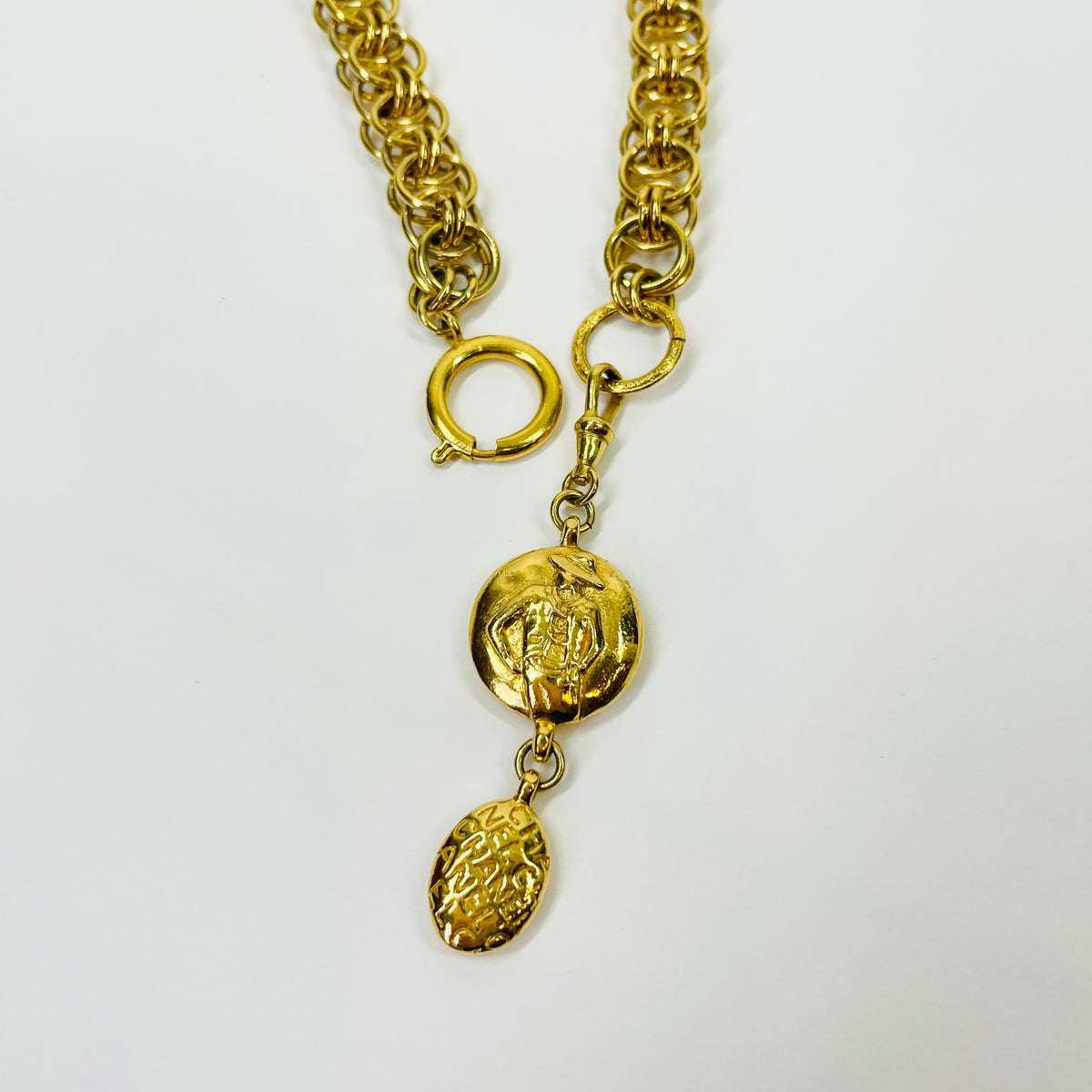 1980s CHANEL FANCY LINKS MADEMOISELLE PENDANT NECKLACE