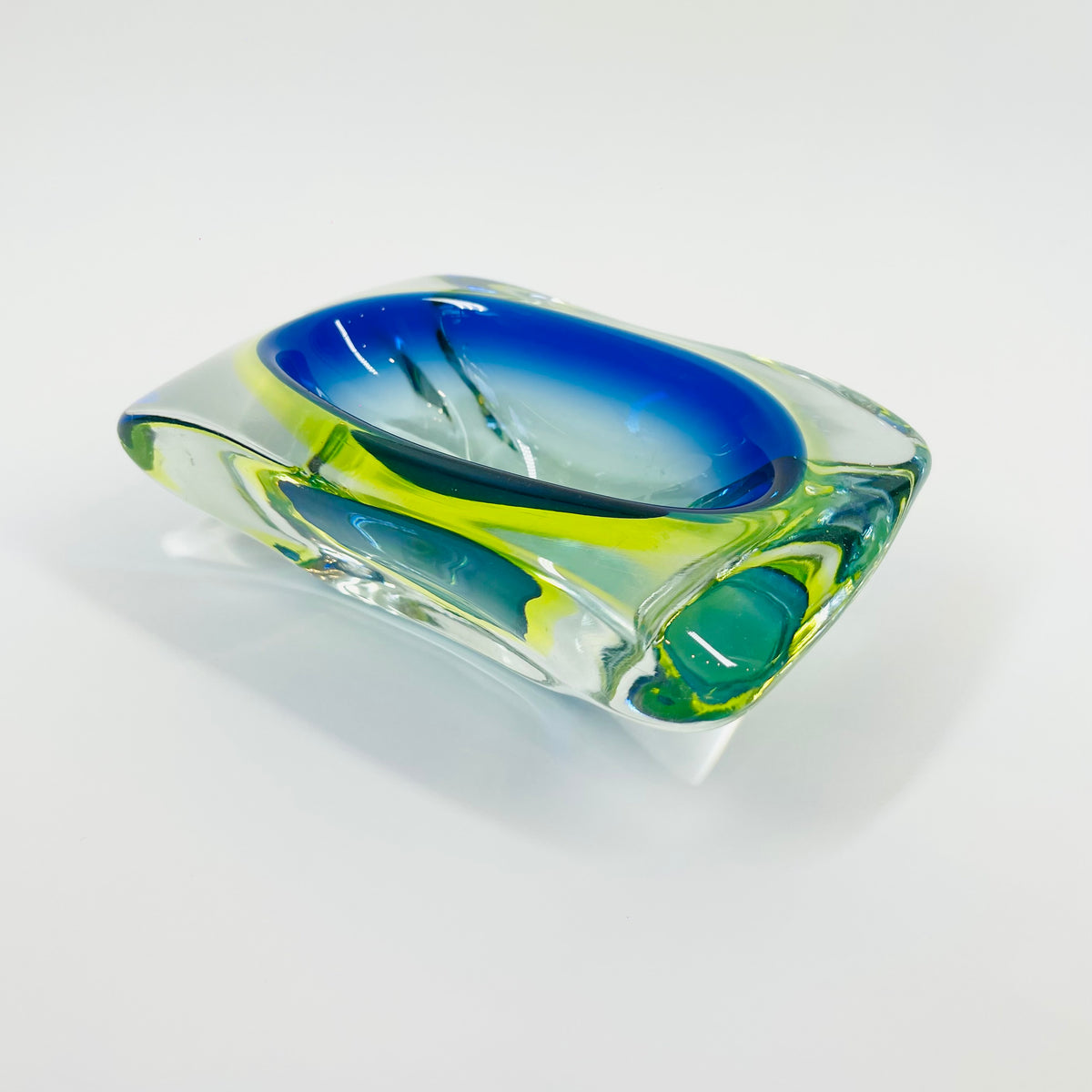 1940s GREEN COBALT BLUE SOMMERSO URANIUM GLASS BOWL