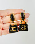 2023 LIMITED EDITION CHANEL CC LOGO BROWN RESIN BAGS DROP PIERCED EARRINGS