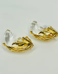 LARGE 1980s GOLD PLATED LUCITE CLIP ON EARRINGS