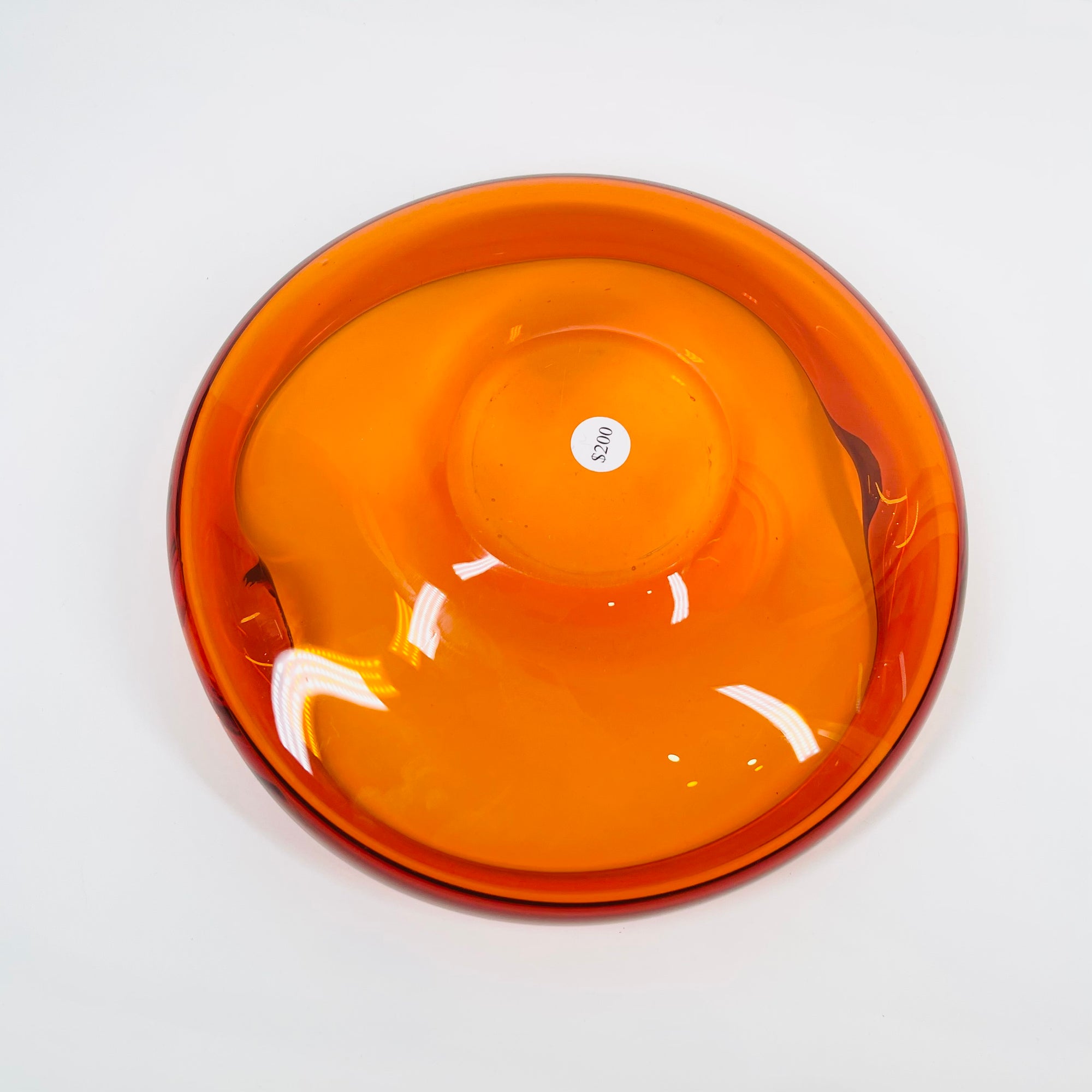 1970s JAPANESE MANDARIN/ORANGE SOMMERSO GLASS PINCHED BOWL