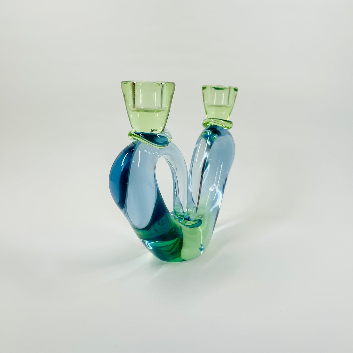 1950s MURANO GREEN BLUE SOMMERSO GLASS CANDLE HOLDER