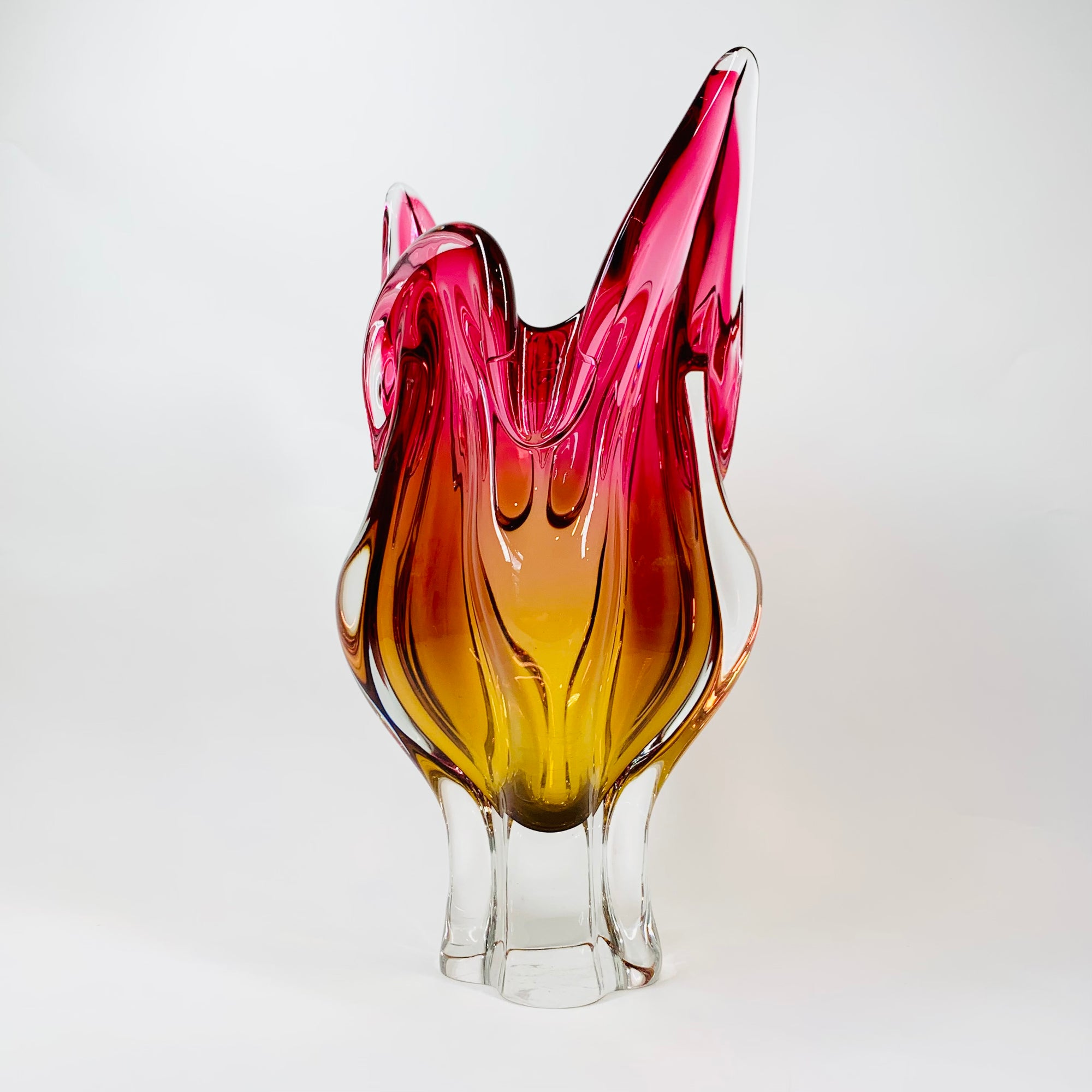 1960s SKLO UNION GREEN SOMMERSO GLASS VASE BY JOSEF HOSPODKA
