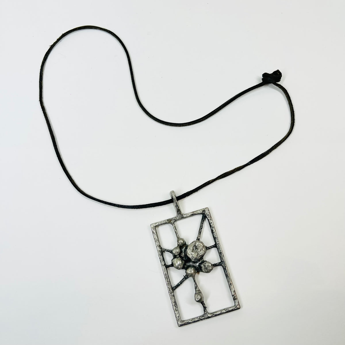 1960s HAND MADE CANADIAN BRUTALIST PEWTER PENDANT NECKLACE