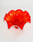 1970s JAPANESE ORANGE RED OMBRE RUFFLE RIM BOWL WITH PAPERWEIGHT BASE