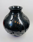XL SIGNED AUTHENTIC 1990s MATA ORTIZ HAND PAINTED BLACK MONOCHROME POTTERY VASE BY CESAR BUGARINI