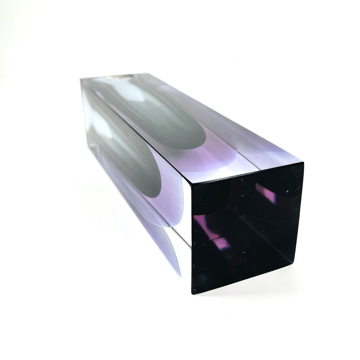 XL 1950s NEODYMIUM PURPLE GREY MURANO SOMMERSO FACETED GLASS BLOCK VASE