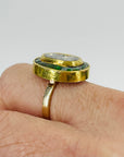 ANTIQUE 22K GOLD INDIAN POLKI RAW DIAMOND RING WITH GREEN ENAMEL