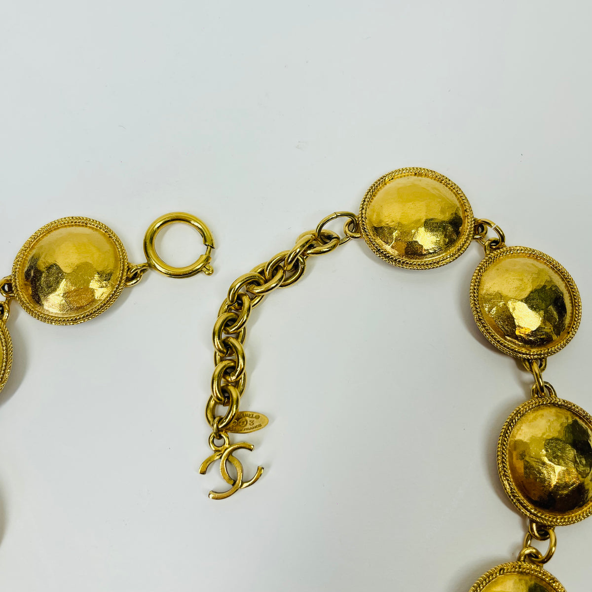 1980s CHANEL ESTRUCAN STYLE LOGO MEDALLION NECKLACE