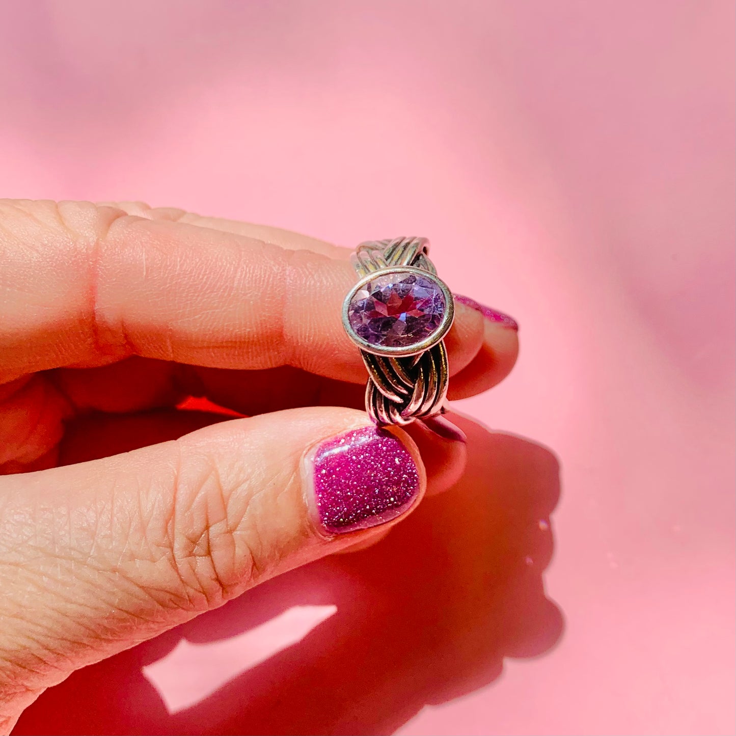 SILVER AMETHYST KNOT RING