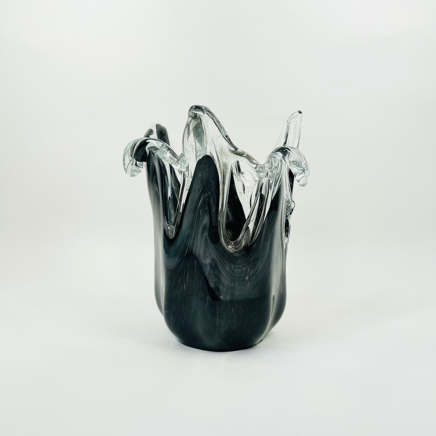 1980s MURANO BLACK GREY HANDKERCHIEF VASE