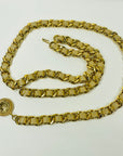 1990s CHANEL MATELASSE BEIGE LEATHER GOLD PLATED MEDALLION LOGO BELT/NECKLACE