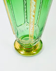 ANTIQUE ART DECO HAND CUT GOLD GILDED GREEN CRYSTAL DECANTER SET