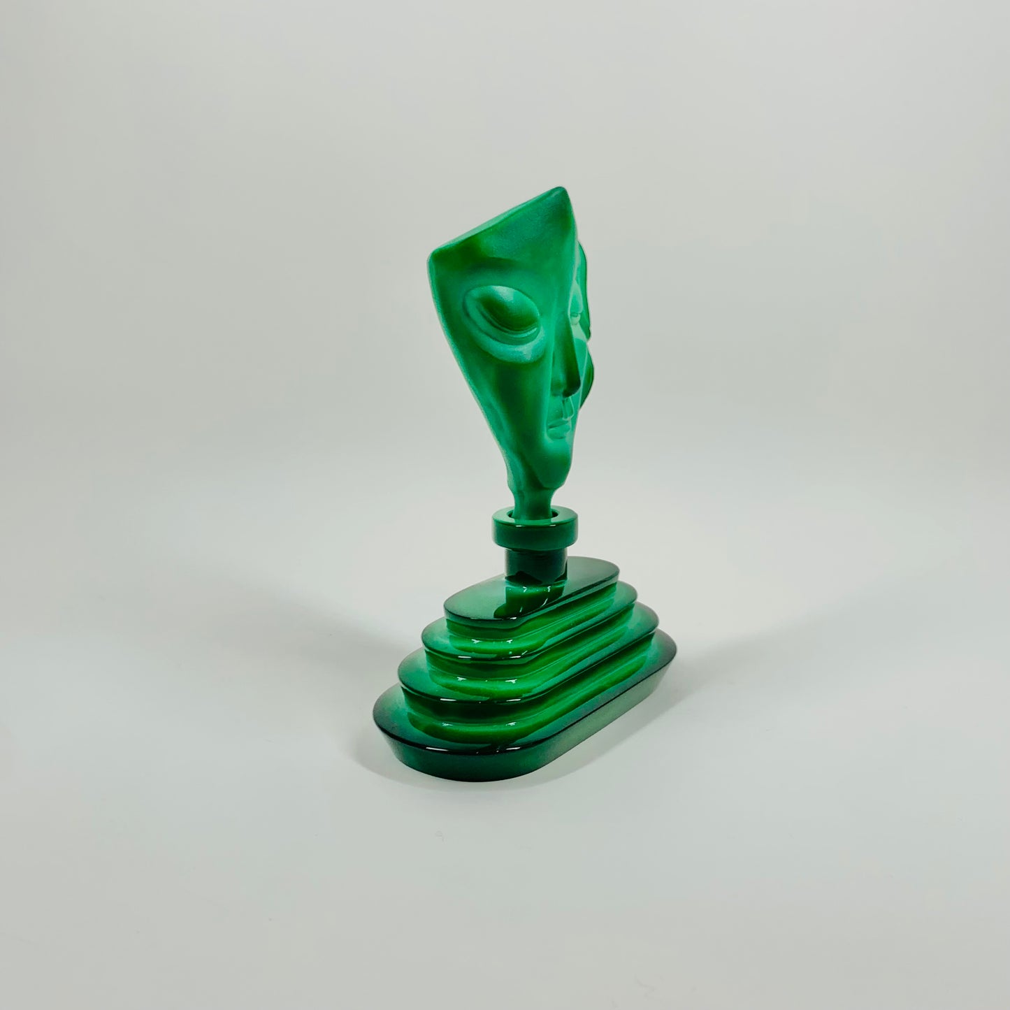 ART DECO THEATRE MASK MALACHITE GLASS PERFUME BOTTLE