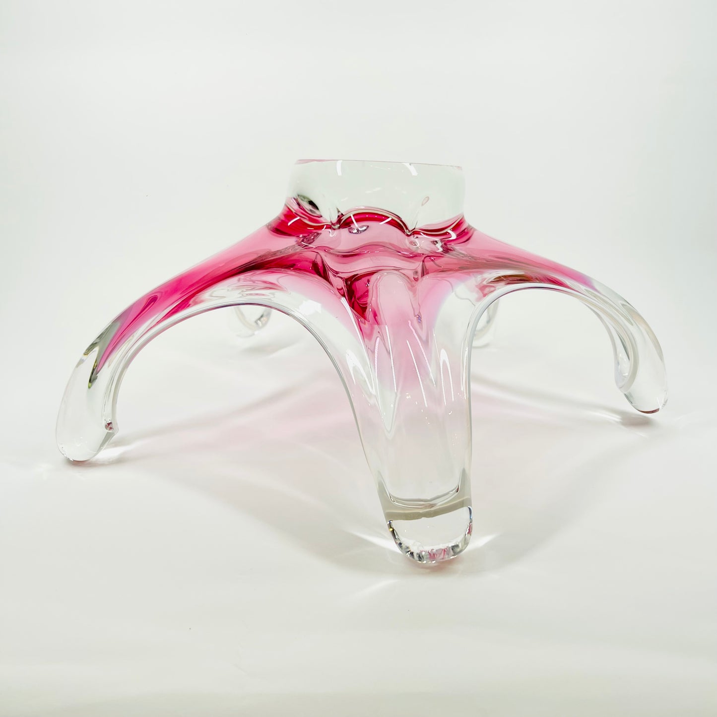 1950s LARGE CZECH SKRDLOVICE PINK SOMMERSO GLASS STARFRUIT BOWL