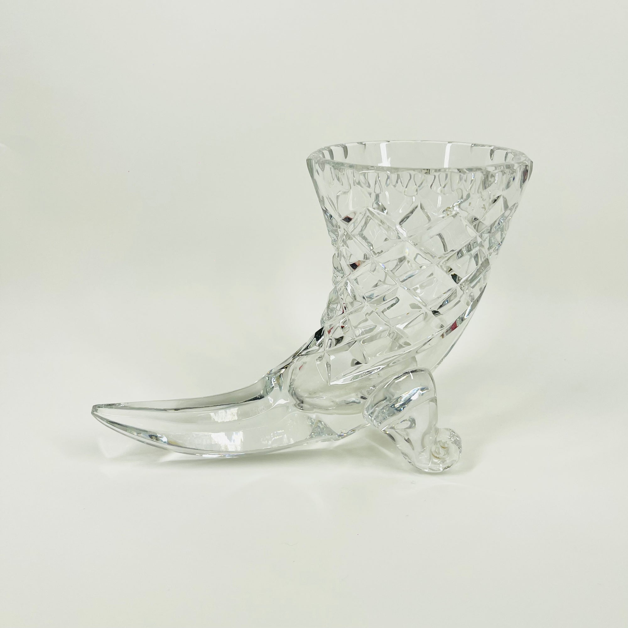 ANTIQUE BOHEMIAN CRYSTAL CORNUCOPIA VASE