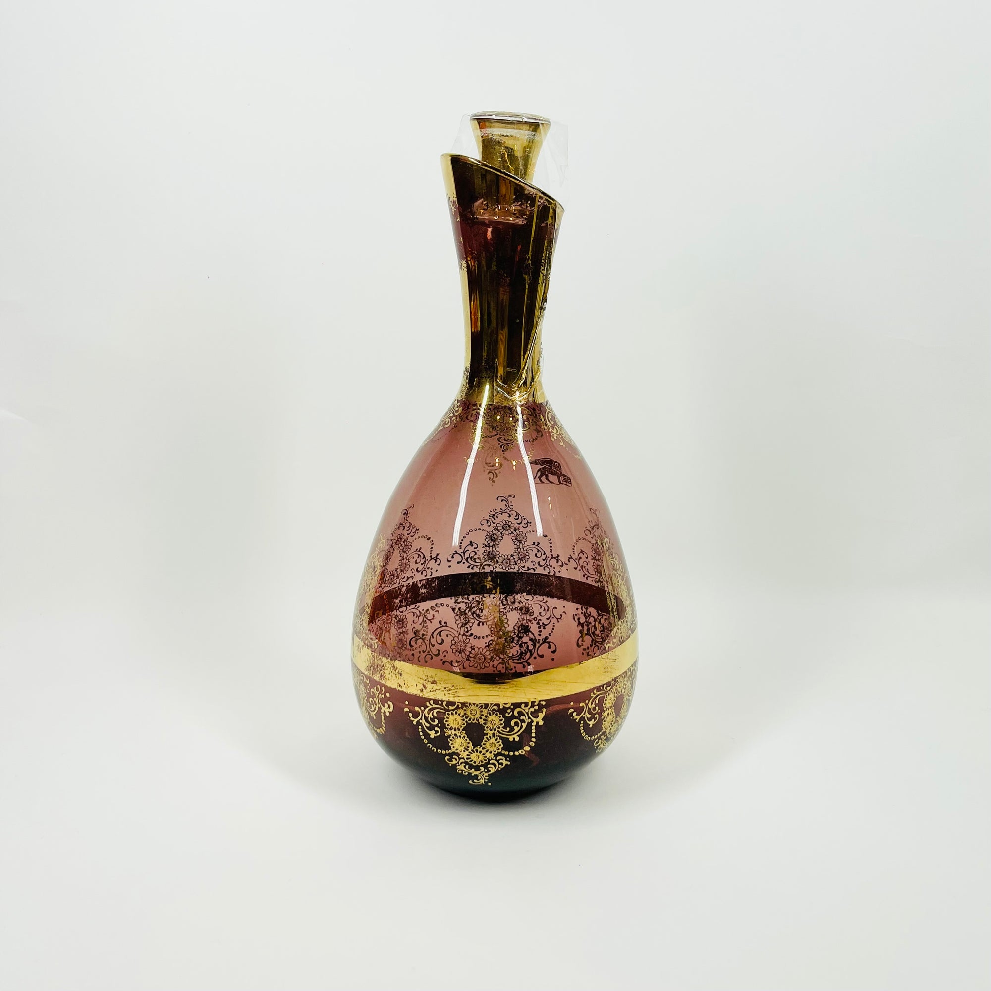 ANTIQUE ITALIAN VENETIAN PURPLE GLASS CARAFE SET WITH GOLD GILDING