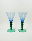 1980s MEMPHIS MILANO STYLE BLUE GREEN GLASS STEP GLASSES