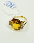 1950s 14K YELLOW GOLD STATEMENT CITRINE COCKTAIL RING WITH DIAMONDS