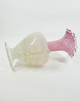 ANTIQUE MURANO PINK WHITE LATTICINO SOMMESO GLASS FOOTED RUFFLE RIM VASE