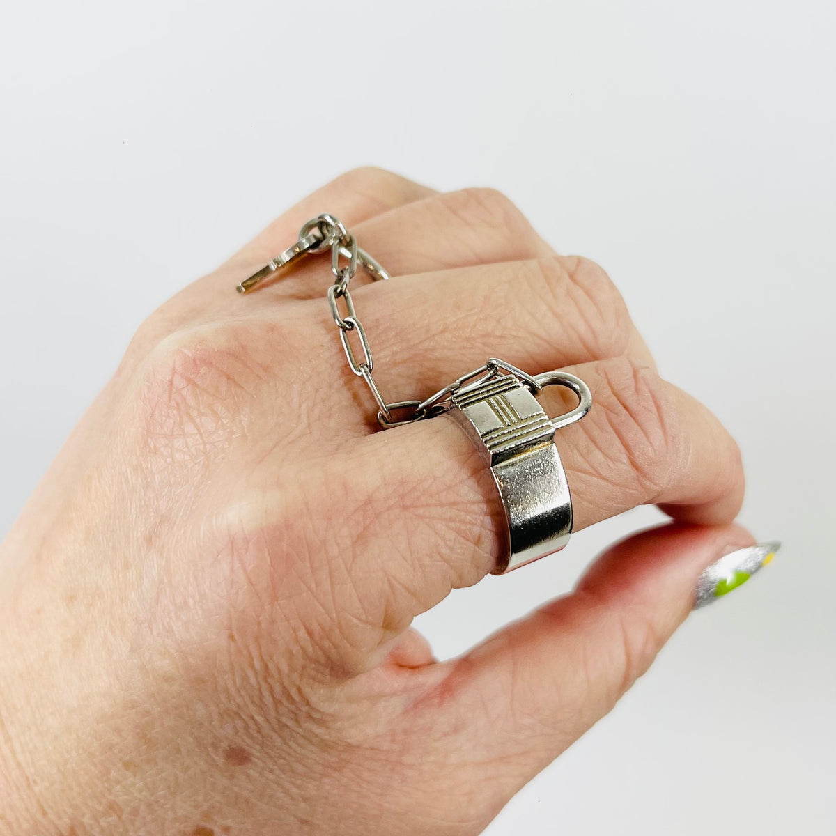 1990s HERMES STERLING SILVER ALPHAKELLY DOUBLE RING