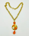 LIMITED EDITION 1993 CHANEL ORANGE PEARL GRIPOIX DROP PENDANT WITH FANCY LINKS NECKLACE