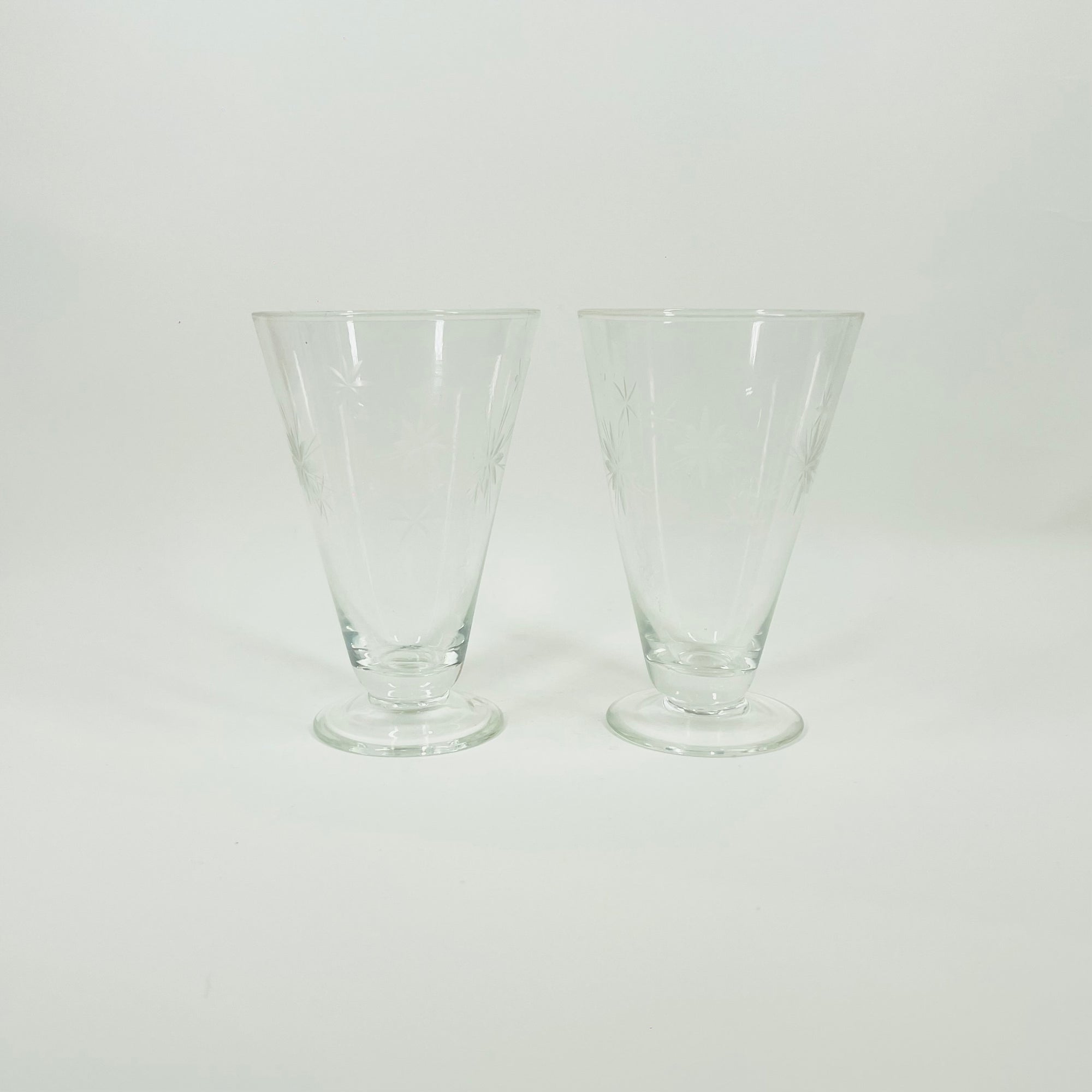 1940s JAPANESE HAND ETCHED STARBURSTS COCKTAIL GLASSES