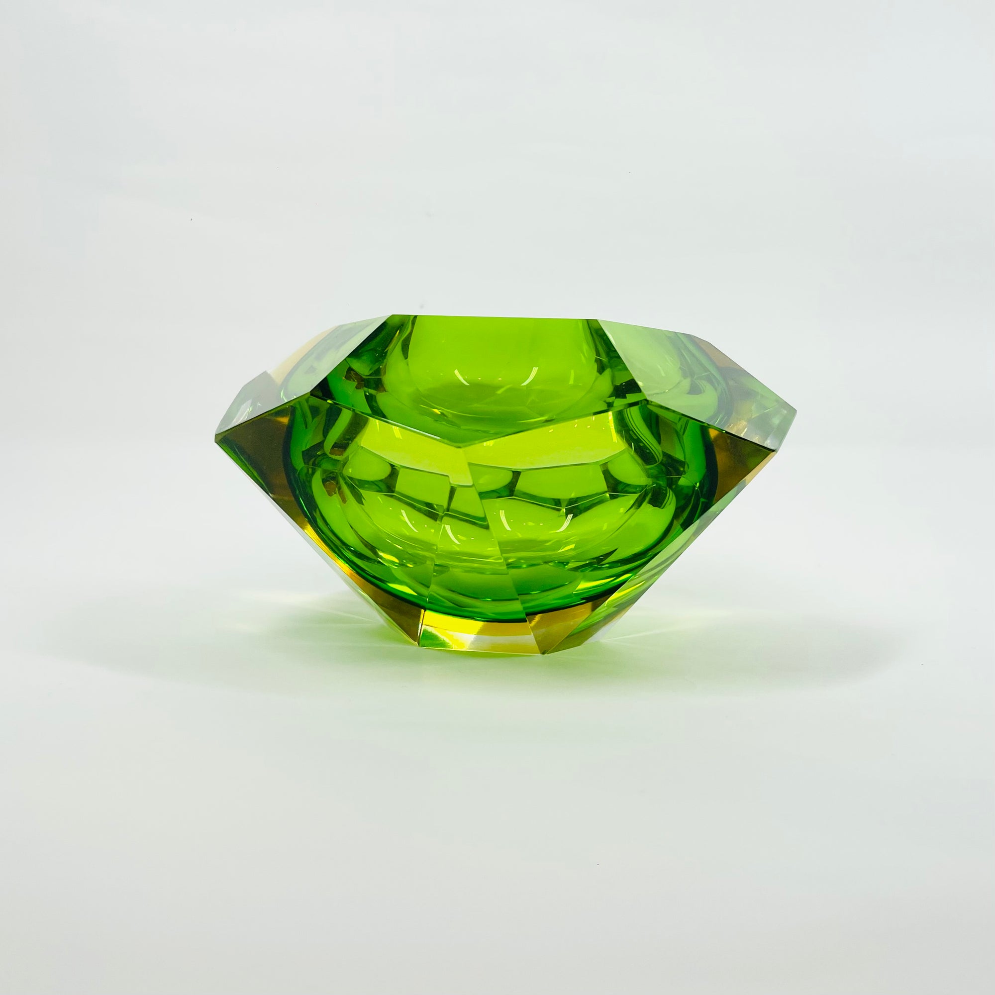 1950s GREEN YELLOW MURANO MANDRUZZATO SOMMERSO FACETED GLASS BOWL/ASHTRAY