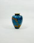 1980s AUSTRALIAN STUDIO BLUE AMBER CRYSTALLINE POTTERY MINI POSY VASE