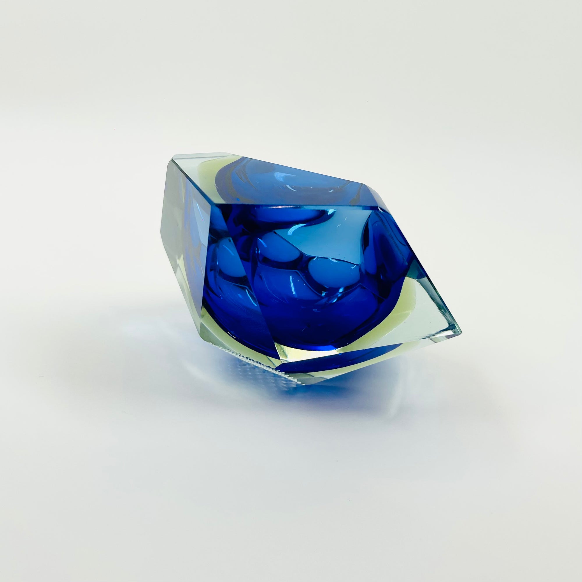 1970s FACETED MURANO COBALT BLUE GOLD GEODE BOWL