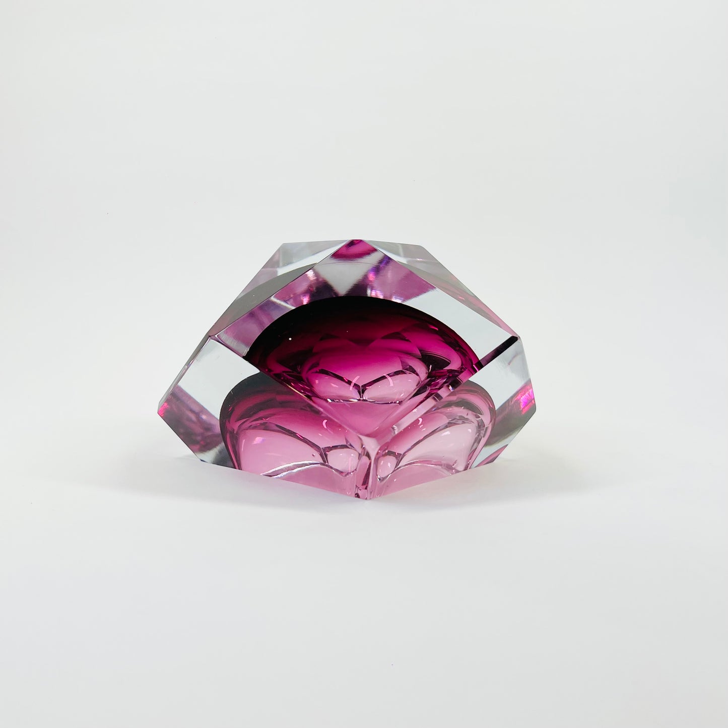 1950s FACETED MURANO CRANBERRY PINK GEODE BOWL