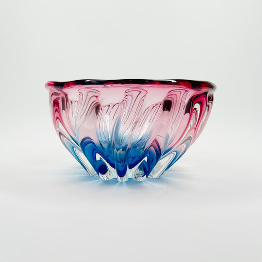 1950s JAPANESE HINERI PINK BLUE SOMMERSO GLASS BOWL