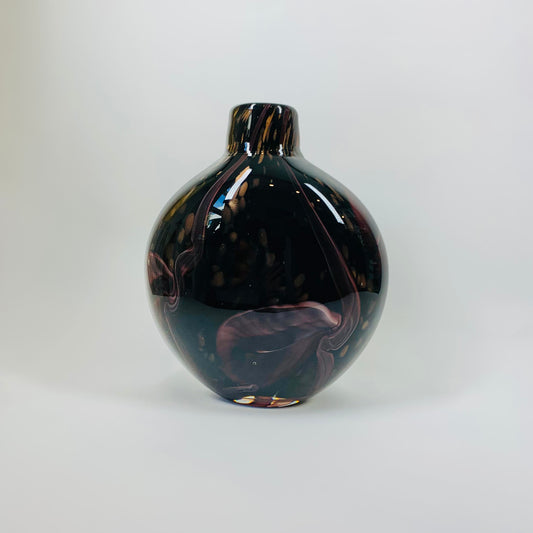 80s BLACK PURPLE ART GLASS VASE