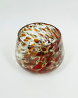 1980s AUSTRALIAN MOUTH BLOWN ORANGE RED AVENTURINE SPATTER ART GLASS MINI BOWL/VASE