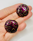 1980s LARGE PURPLE ENAMEL CLIP ON EARRINGS