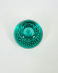 1960s MURANO GREEN GLASS CANDLE HOLDER WITH CONTROLLED BUBBLES
