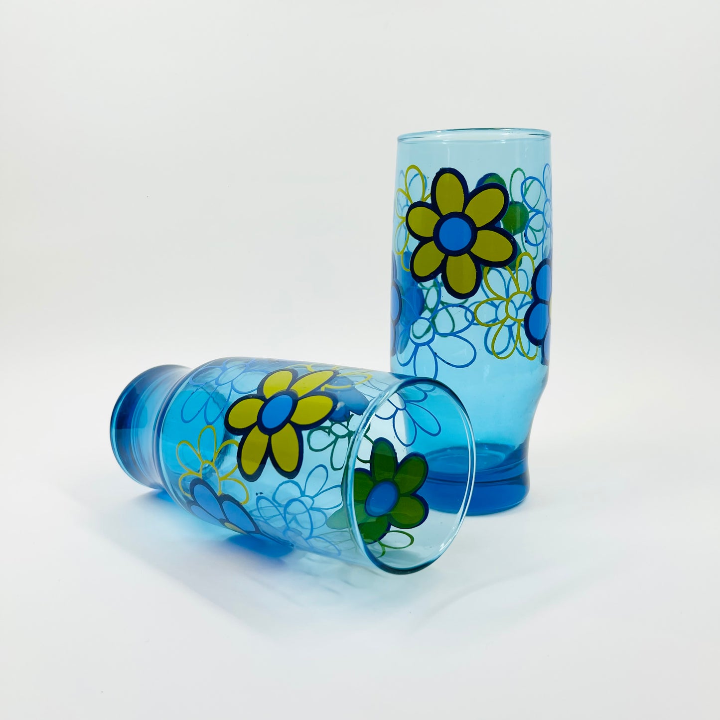 1970s BLUE DAISIES HIGHBALL GLASSES