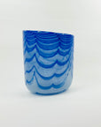 1980s AUSTRALIAN MOUTH BLOWN BLUE SWIRLS ART GLASS VASE BY STEPHEN MORRIS