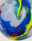1987 HAND MADE HARLEQUIN CAMEO GREEN BLUE BASE SPATTER ART GLASS XL BOWL BY JOHN MACPHERSON