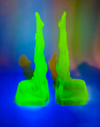 URANIUM GLASS NUDE FIGURINE BOOK ENDS