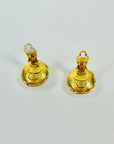 1995 CHANEL CC GOLD LOGO COSTUME PEARL BUTTON CLIP ON EARRINGS WITH TWIST ROPE BORDER