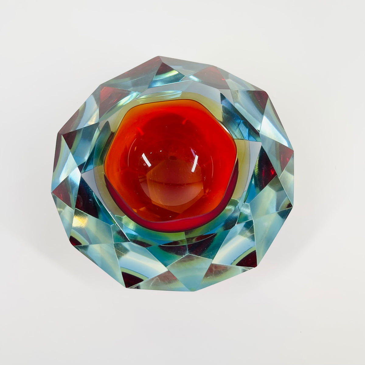1950s MURANO MANDRUZZATO RUBY SOMMERSO DIAMOND FACETED GLASS BOWL