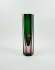 1950s PURPLE EMERALD GREEN MURANO SOMMERSO FACETED HEXAGON GLASS BLOCK VASE