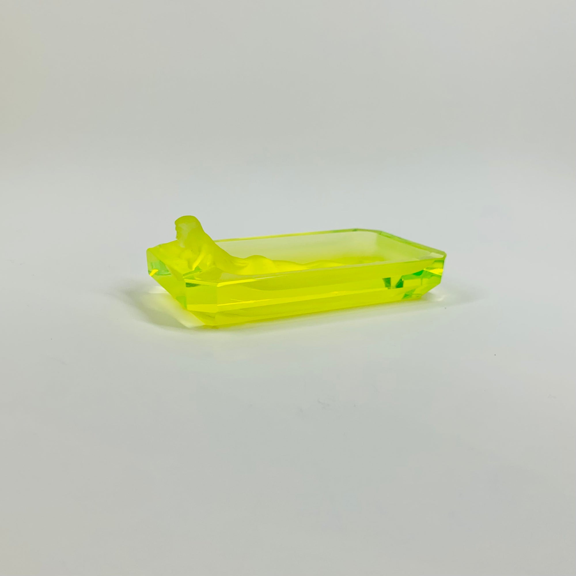 ART DECO URANIUM GLASS NUDE PIN DISH/ASHTRAY